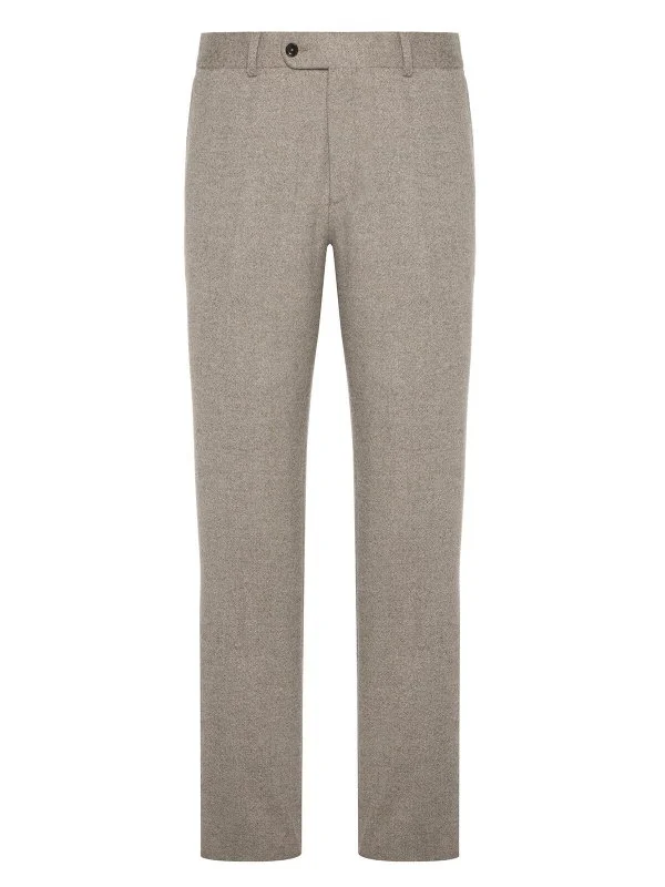 Carl Gross Beige Twill Texture Melange Wool Men's Trousers - 1