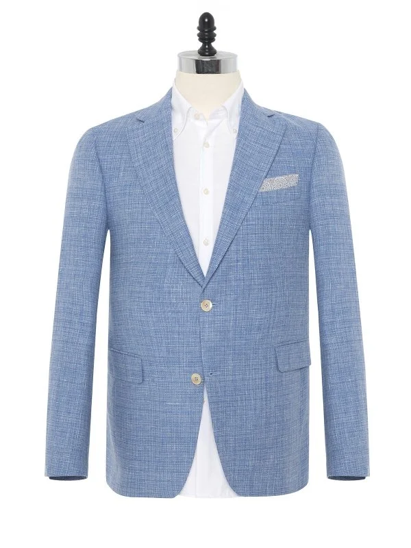 Carl Gross Blue Guabello Wool Linen Sharp Fit Men's Jacket - 1