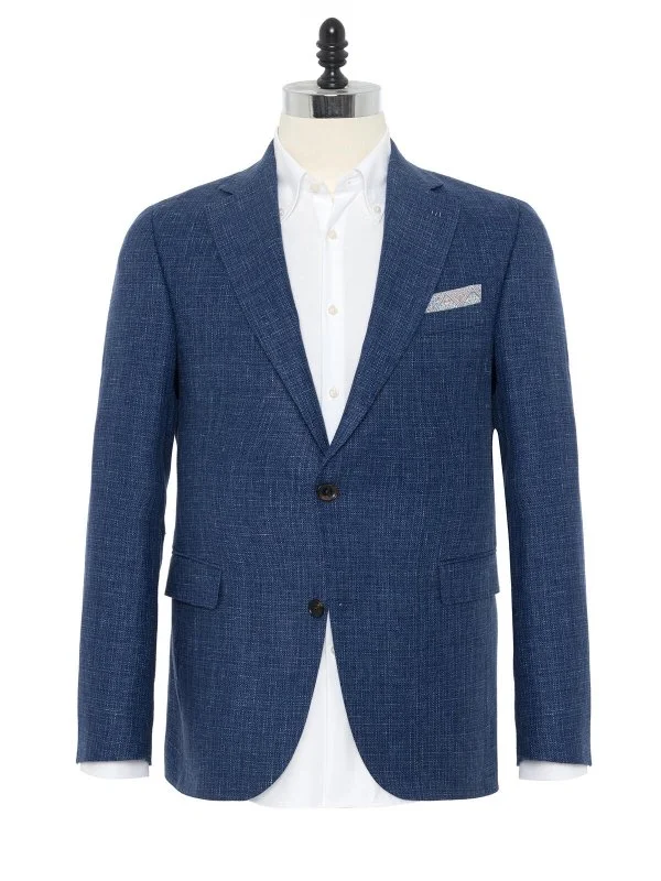 Carl Gross Navy Blue Guabello Wool Linen Sharp Fit Men's Jacket - 1