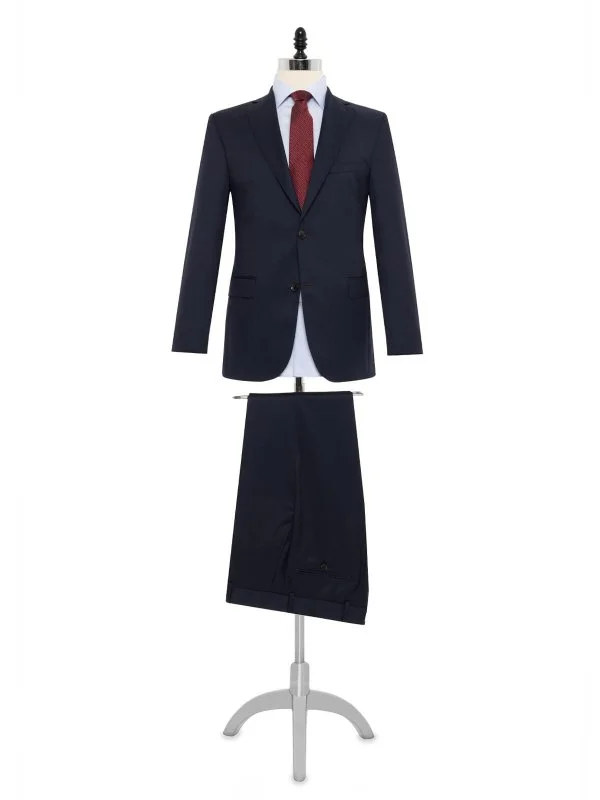 Carl Gross Navy Blue Reda Filafil Texture Wool Super 110's Modern Fit Men's Suit - 1