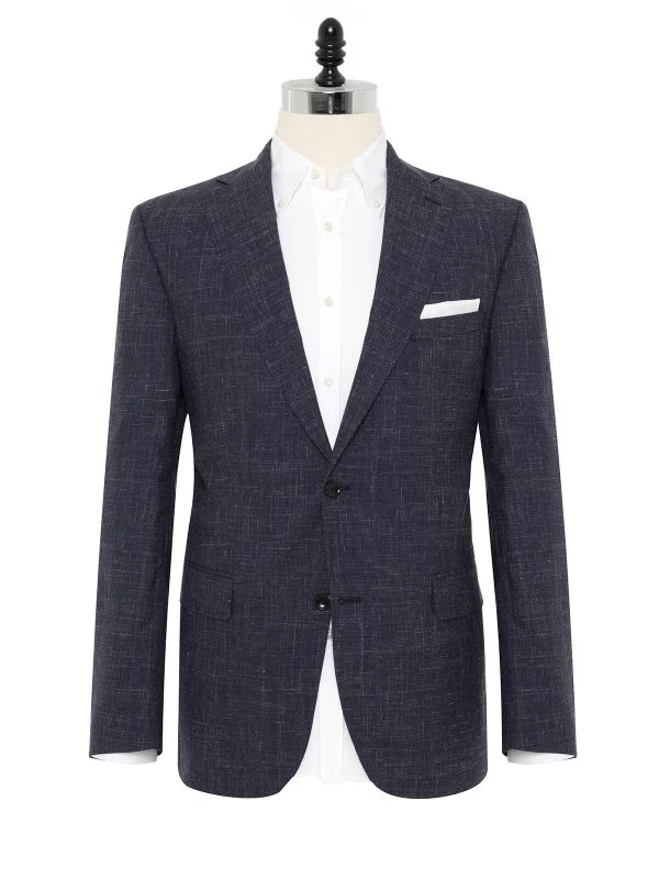 Carl Gross Navy Blue Melange Marzotto Regular Fit Wool Silk Linen Jacket - 1