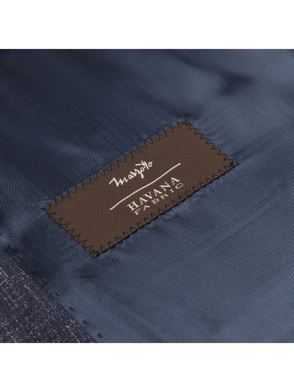Carl Gross Navy Blue Melange Marzotto Regular Fit Wool Silk Linen Jacket - 3
