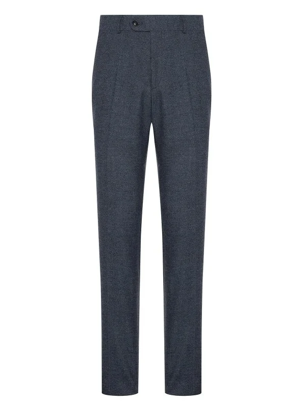 Carl Gross Navy Blue Twill Texture Melange Wool Men's Trousers - 1