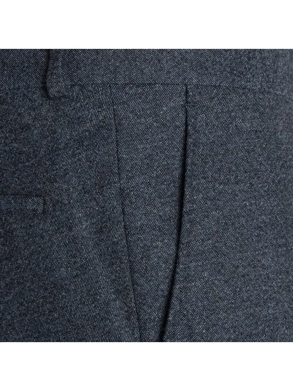 Carl Gross Navy Blue Twill Texture Melange Wool Men's Trousers - 2