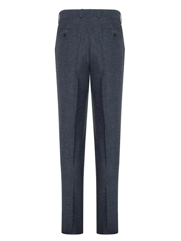 Carl Gross Navy Blue Twill Texture Melange Wool Men's Trousers - 3