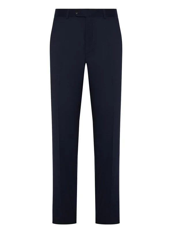 Carl Gross Vitale Barberis Navy Blue Gabardine Pure Wool Trousers - 1