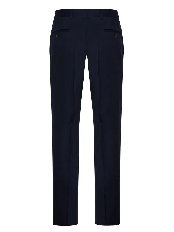 Carl Gross Vitale Barberis Navy Blue Gabardine Pure Wool Trousers - 3