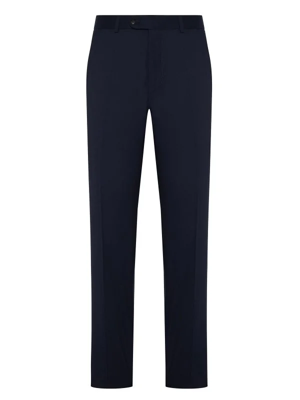 Carl Gross Vitale Barberis Navy Blue Gabardine Pure Wool Trousers - 1