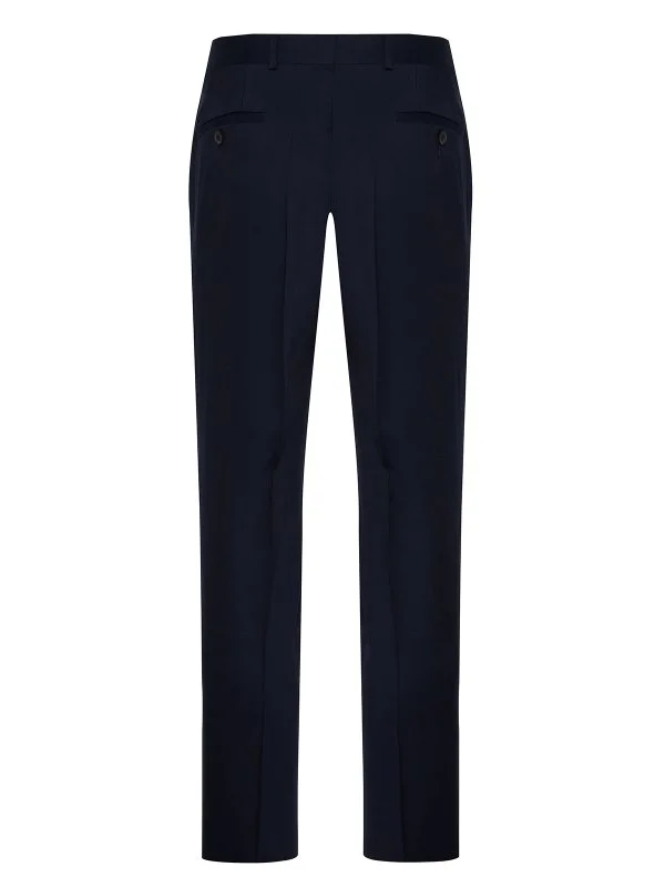 Carl Gross Vitale Barberis Navy Blue Gabardine Pure Wool Trousers - 3