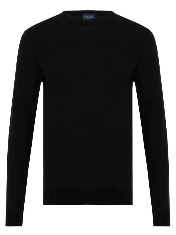 Germirli Crew Neck Regular Fit Black Extra Fine Merino Knitwear - 1