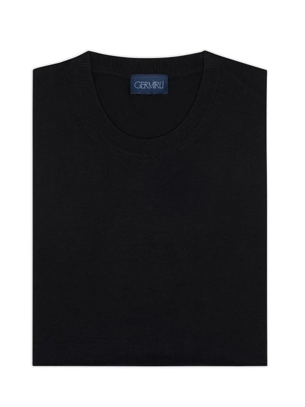 Germirli Crew Neck Regular Fit Black Extra Fine Merino Knitwear - 2