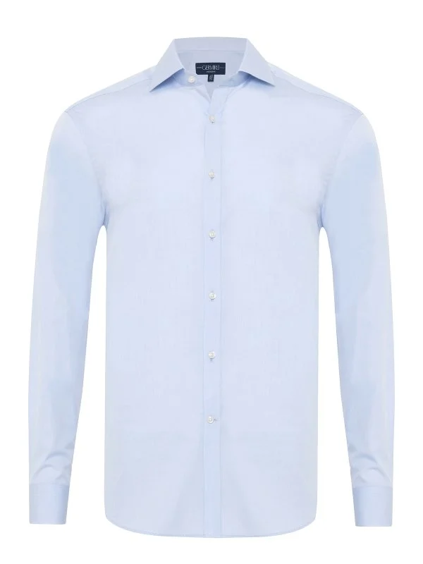 Blue Italian Collar Tailor Fit Cotton Exclusive Shirt with Germirli - 1