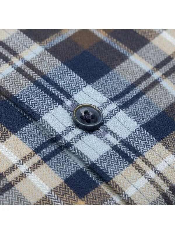 Germirli Blue Coffee Flannel Plaid Albiate Button-down Collar Tailor Fit Cotton Lumberjack Shirt - 3