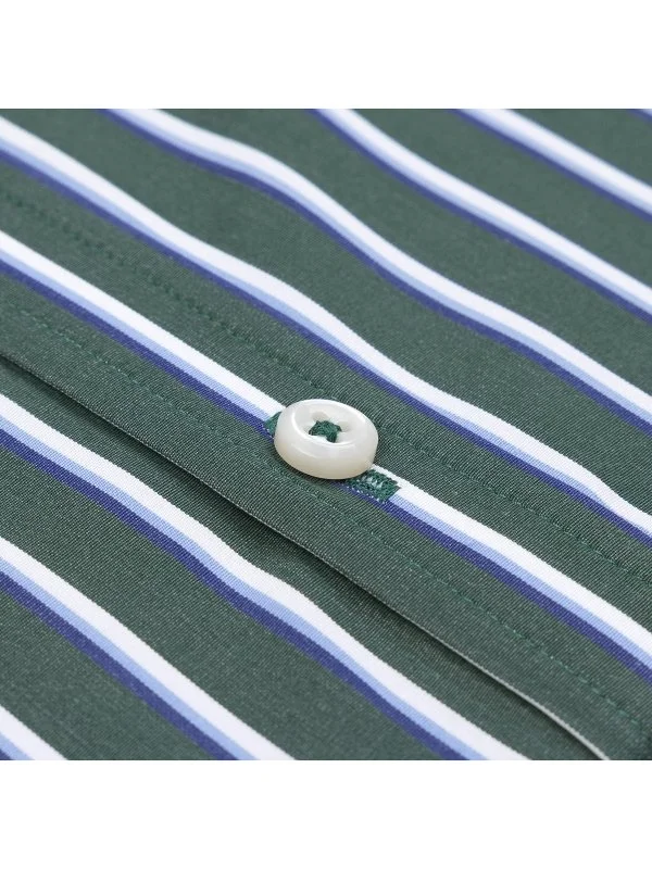 Germirli Green Blue Striped Button-down Collar Exclusive Tailor Fit Cotton Shirt - 3