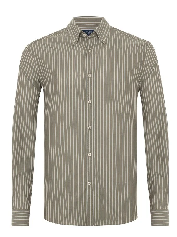 Light Brown Voile Button-Down Collar Tailor Fit Cotton Shirt with Germirli - 1