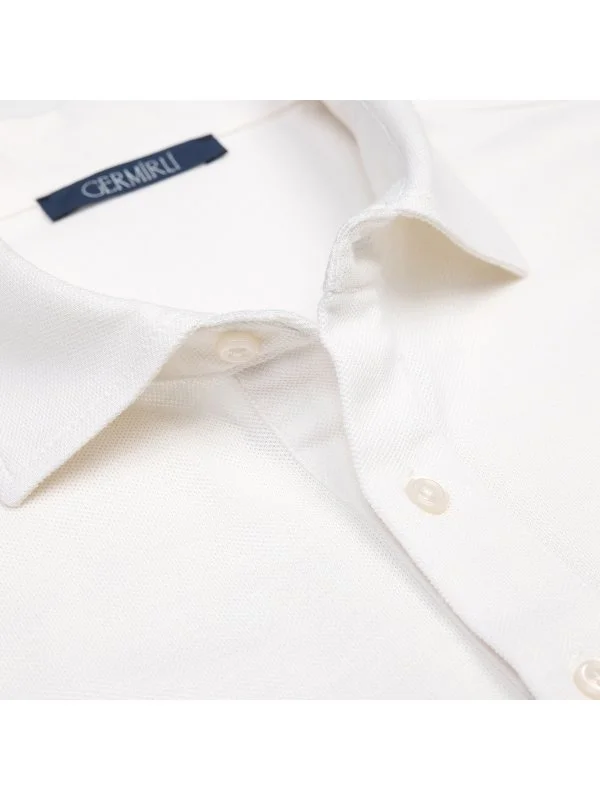 Germirli Off White Piquet Shirt Collar Regular Fit Mercerized Cotton Silk T-Shirt - 2