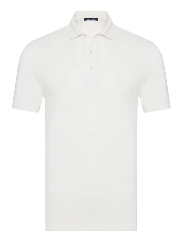 Germirli Off White Piquet Shirt Collar Regular Fit Mercerized Cotton Silk T-Shirt - 1