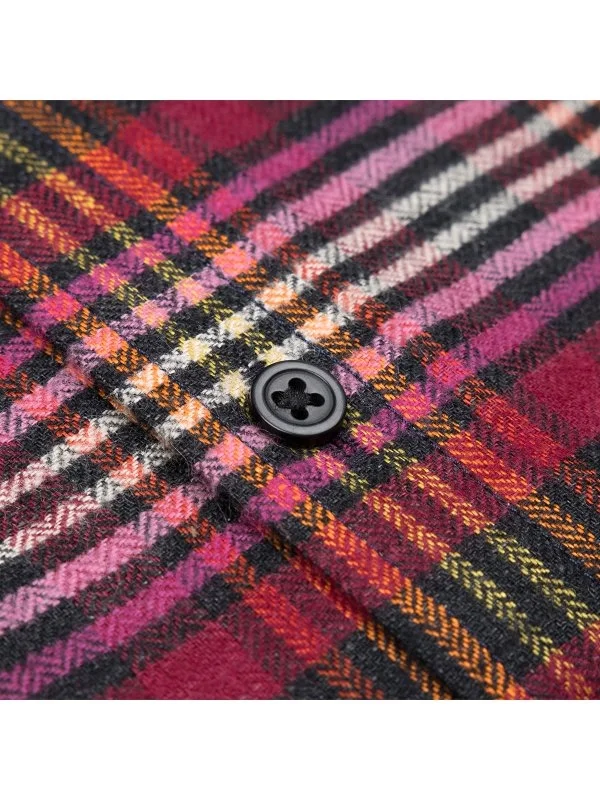 Pink Flannel Plaid Albiate Button-down Collar Tailor Fit Lumberjack Pure Linen Shirt with Germirli - 3