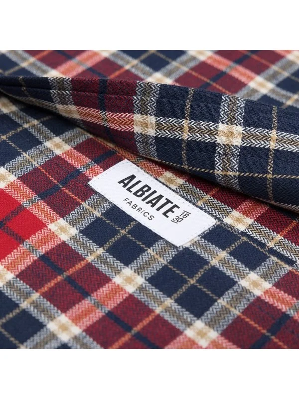 Red Navy Flannel Plaid Albiate Button-Down Collar Tailor Fit Cotton Lumberjack Shirt with Germirli - 4