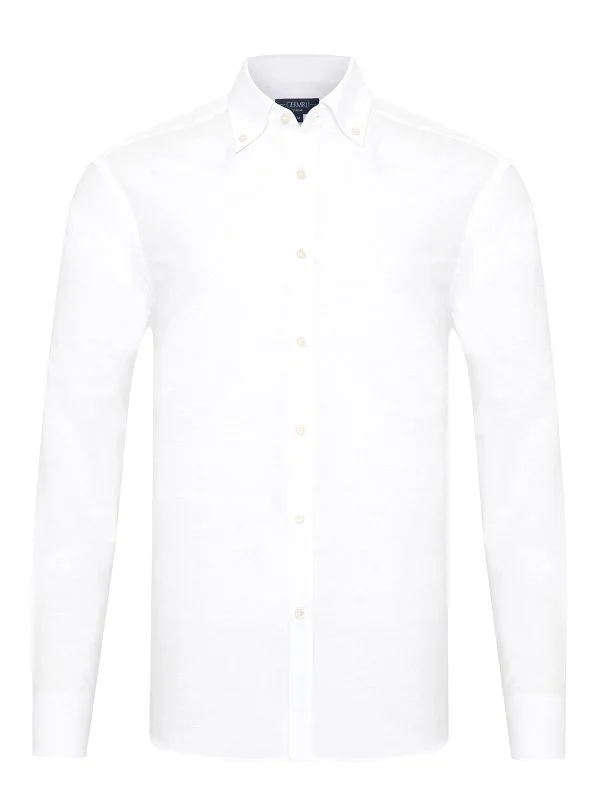 Germirli White Albiate Button-Down Collar Tailor Fit Thin Cotton Shirt - 1
