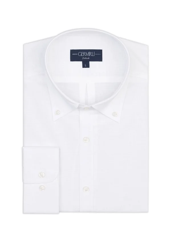 Germirli White Albiate Button-Down Collar Tailor Fit Thin Cotton Shirt - 2