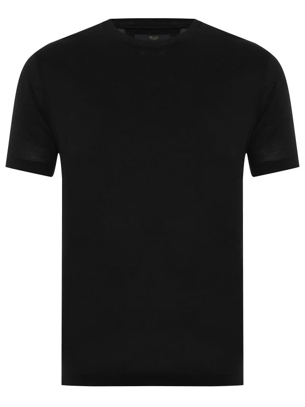Gallus Black Knitted Crew Neck Mercerized Regular Fit T-Shirt - 1