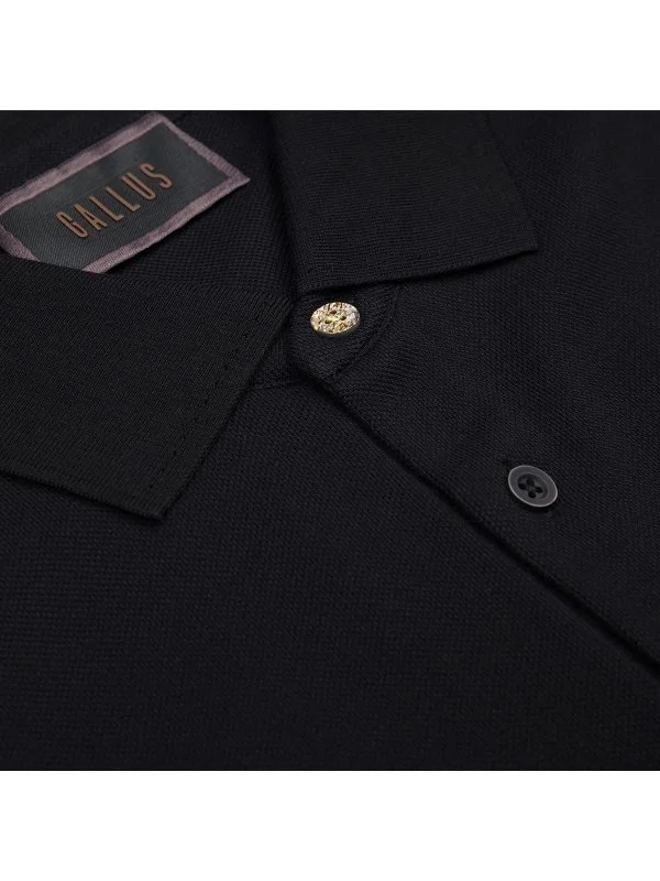 Gallus Black Polo Collar Pique Cotton Regular Fit T-Shirt - 3