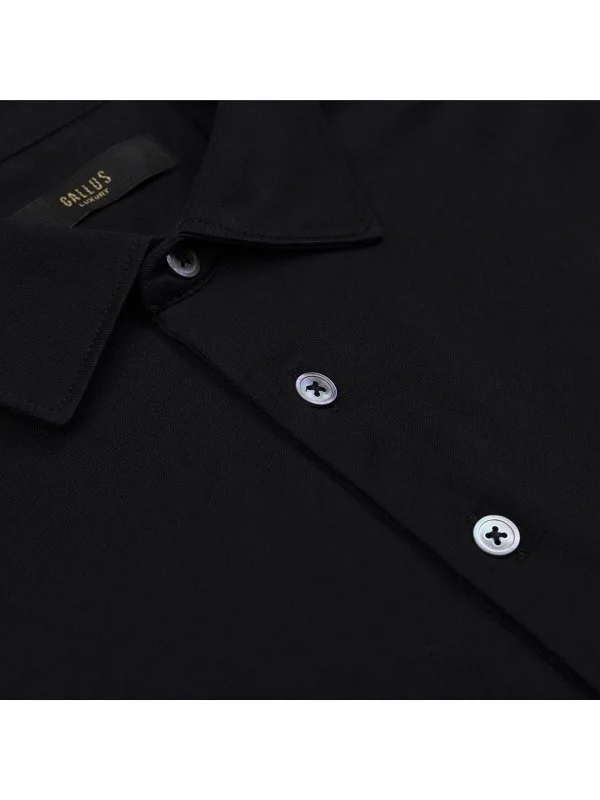 Gallus Black Shirt Collar Mercerized Regular Fit T-Shirt - 2