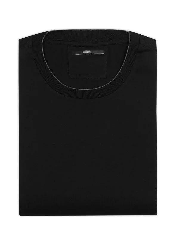 Gallus Black Slim Fit Knitted Crew Neck Cotton Long Sleeve T-Shirt - 2
