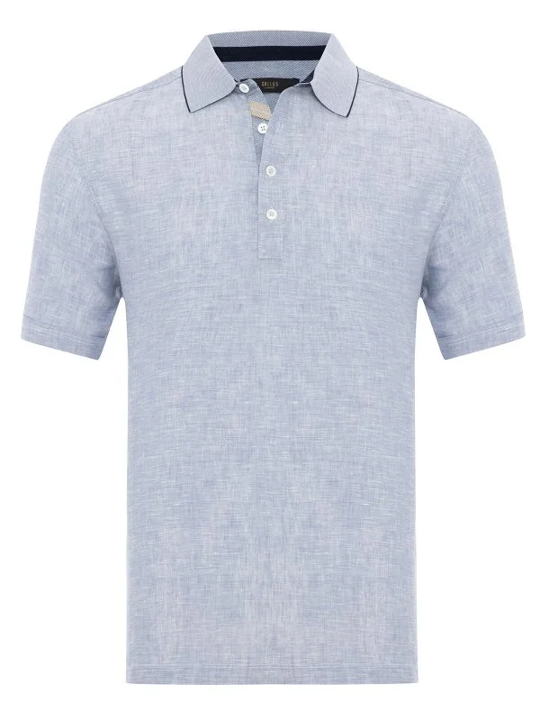 Gallus Blue Polo Collar Linen Cotton Regular Fit T-Shirt - 1