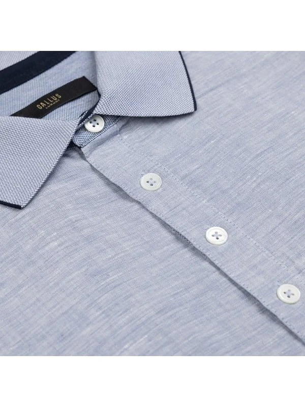 Gallus Blue Polo Collar Linen Cotton Regular Fit T-Shirt - 2