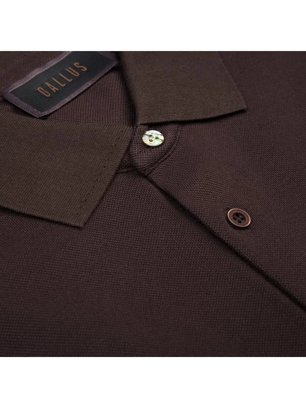 Gallus Brown Polo Collar Pique Cotton Regular Fit T-Shirt - 3