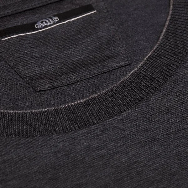 Gallus Grey Melange Slim Fit Knitted Crew Neck Cotton Long Sleeve T-Shirt - 3