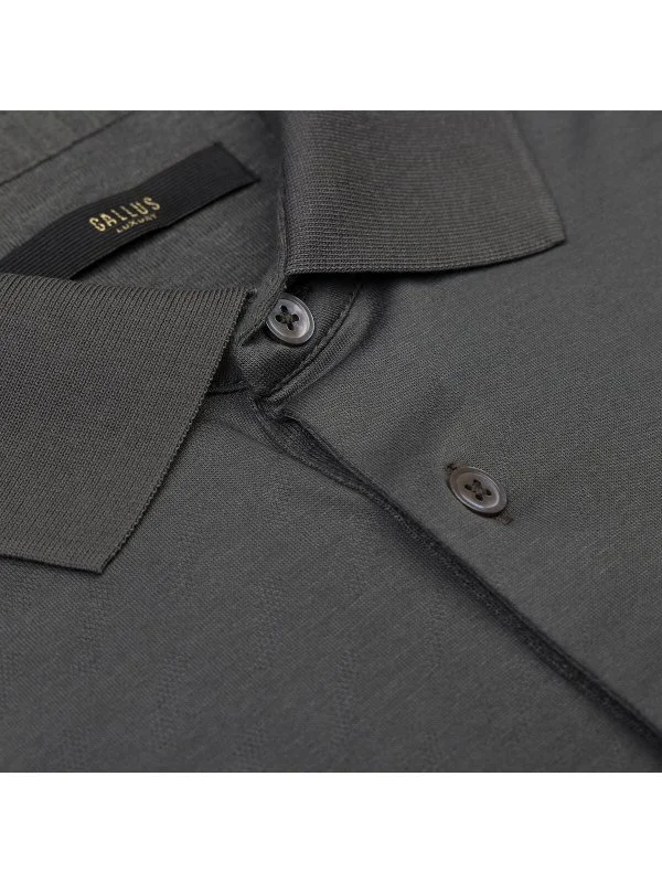 Gallus Khaki Polo Collar Self-Patterned Regular Fit Mercerized T-Shirt - 2