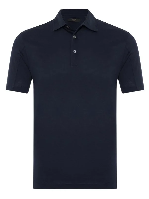 Gallus Navy Blue Shirt Collar Mercerized Regular Fit T-Shirt - 1