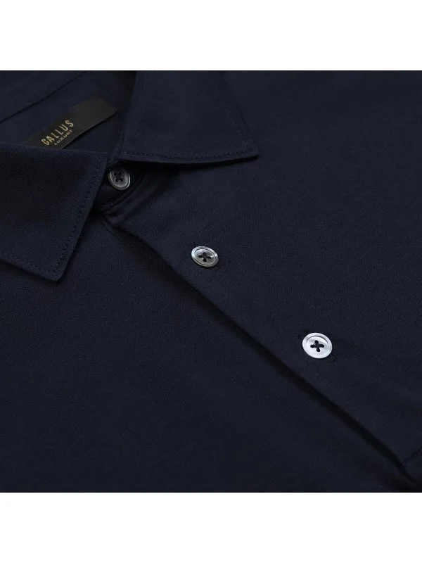 Gallus Navy Blue Shirt Collar Mercerized Regular Fit T-Shirt - 2