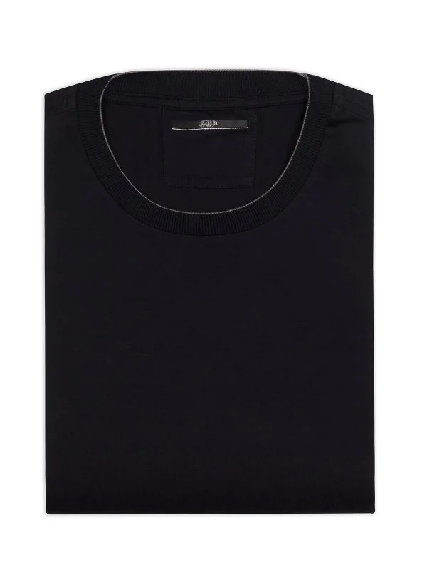 Gallus Navy Blue Slim Fit Knitted Crew Neck Cotton Long Sleeve T-Shirt - 2