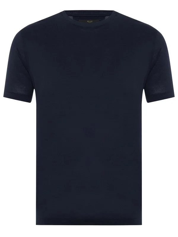 Gallus Navy Blue Knitted Crew Neck Mercerized Regular Fit T-Shirt - 1