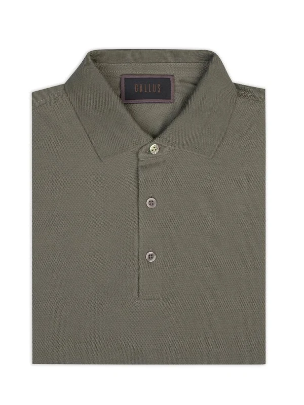 Gallus Olive Green Polo Collar Pique Cotton Regular Fit T-Shirt - 2