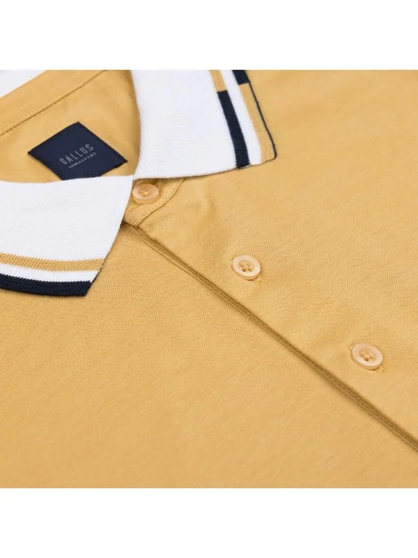 Gallus Light Mustard Polo Collar Mercerized Regular Fit T-Shirt - 2