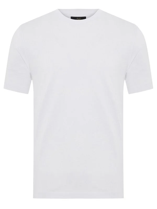 Gallus White Knitted Crew Neck Mercerized Regular Fit T-Shirt - 1