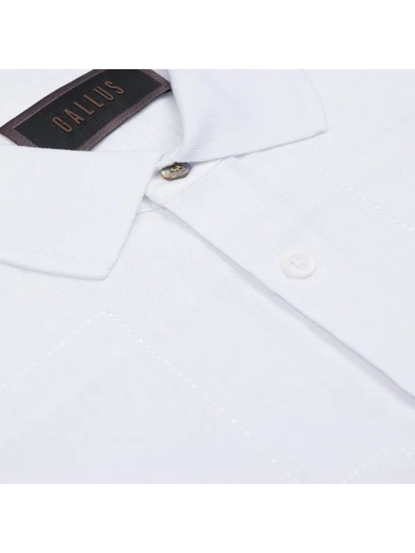 Gallus White Polo Neck Patterned Regular Fit Cotton Linen T-Shirt - 3