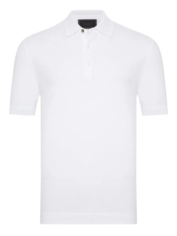 Gallus White Polo Collar Pique Cotton Regular Fit T-Shirt - 1