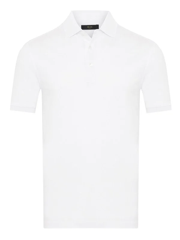 Gallus White Polo Collar Self-Patterned Regular Fit Mercerized T-Shirt - 1