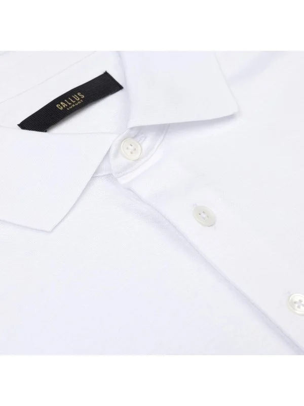 Gallus White Polo Collar Self-Patterned Regular Fit Mercerized T-Shirt - 2