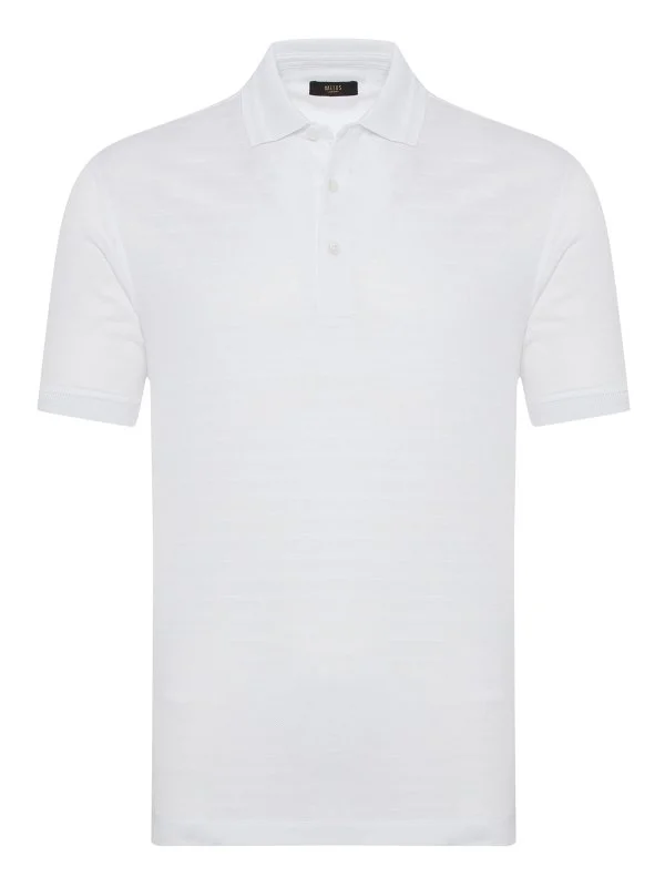 Gallus White Textured Polo Neck Regular Fit T-Shirt - 1