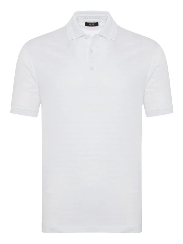 Gallus White Textured Polo Neck Regular Fit T-Shirt - 1