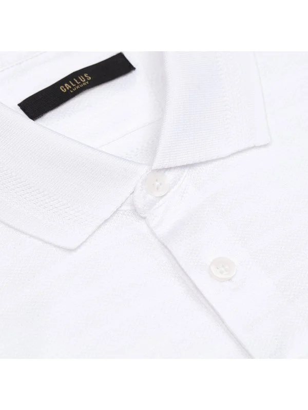 Gallus White Textured Polo Neck Regular Fit T-Shirt - 2