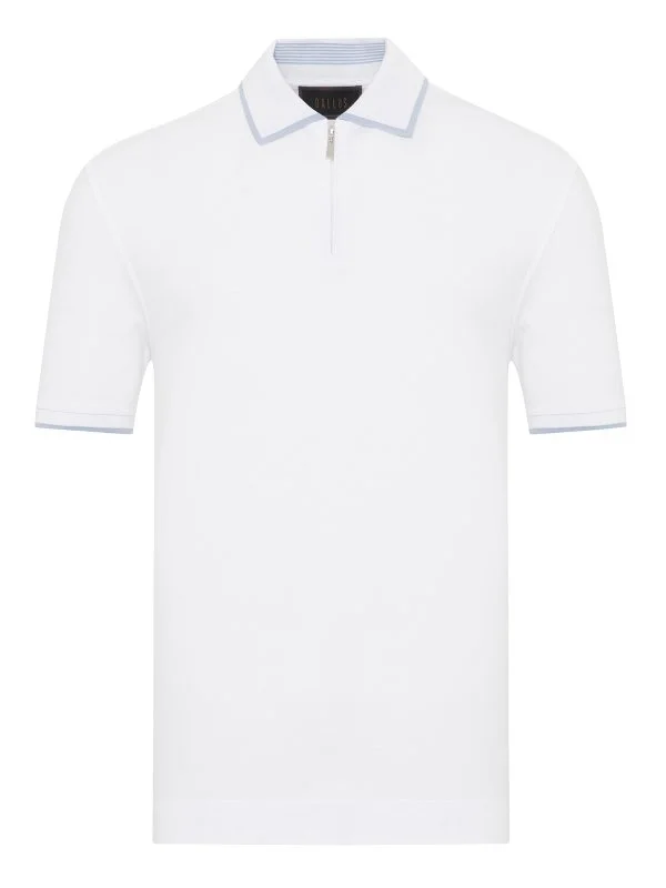 Gallus White Zippered Polo Collar Pique Mercerized Regular Fit T-Shirt - 1