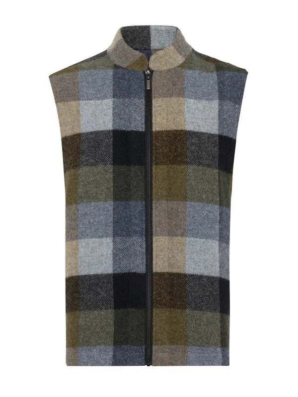 Germirli Albiate Colorblock Cold Plaid Wool Zippered Comfortable Fit Vest - 1